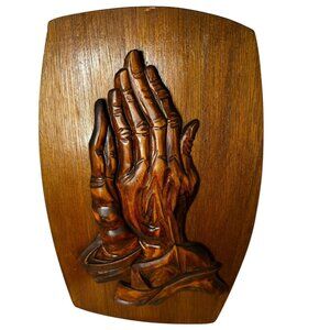 Vtg Wooden Wall Plaque Depicting Albrecht Dürer's Praying Hands Rustic Religious